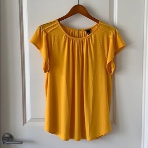 Ann Taylor Yellow Pintucked Flutter Sleeve Top